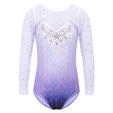 Long Sleeve Mesh Patchwork Leotards for Girls Toddler Kids Diamond Gymnastics Jumpsuit