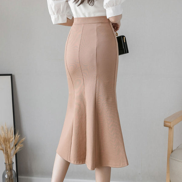  women Pencil skirts high waist midi skirts plus size ruffles black office