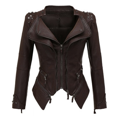 Leather Jacket Women Femme Motorcycle