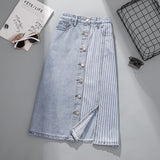 Loose Denim skirt women summer Medium Long Split High waist Jeans 