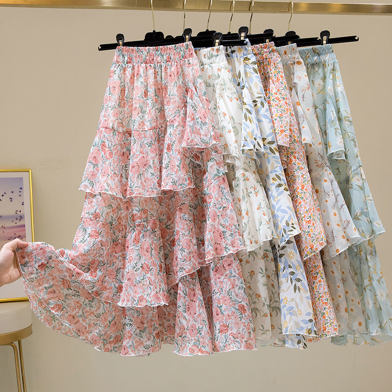 Half-length skirt new summer floral A-Line Skirt