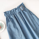 Denim Skirt Women High Waist Midi Jean Skirt 