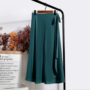  High waist chiffon Korean lace-up skirt female spring mid-length Skirt