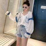  Spring Ladies Blouse Loose Sweet V-Neck Lace Patchwork 