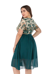 Summer New Women Short Sleeve Plus Size Green Dresses