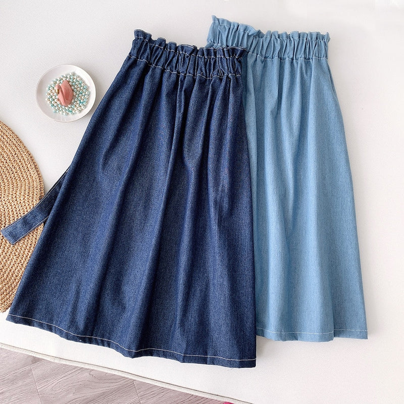 Denim Skirt Women High Waist Midi Jean Skirt Summer Clothing Skirts