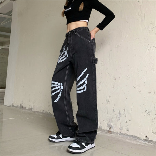 High Waist Women Jeans Hip Hop Black 