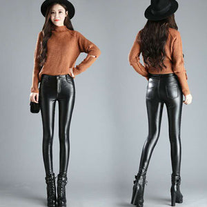 Winter Faux Leather Pants Women