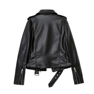 Spring and Autumn  New faux leather  jacket with belt women