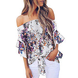 Summer Floral Print Chiffon Blouse Women Off Shoulder Front Shirt  