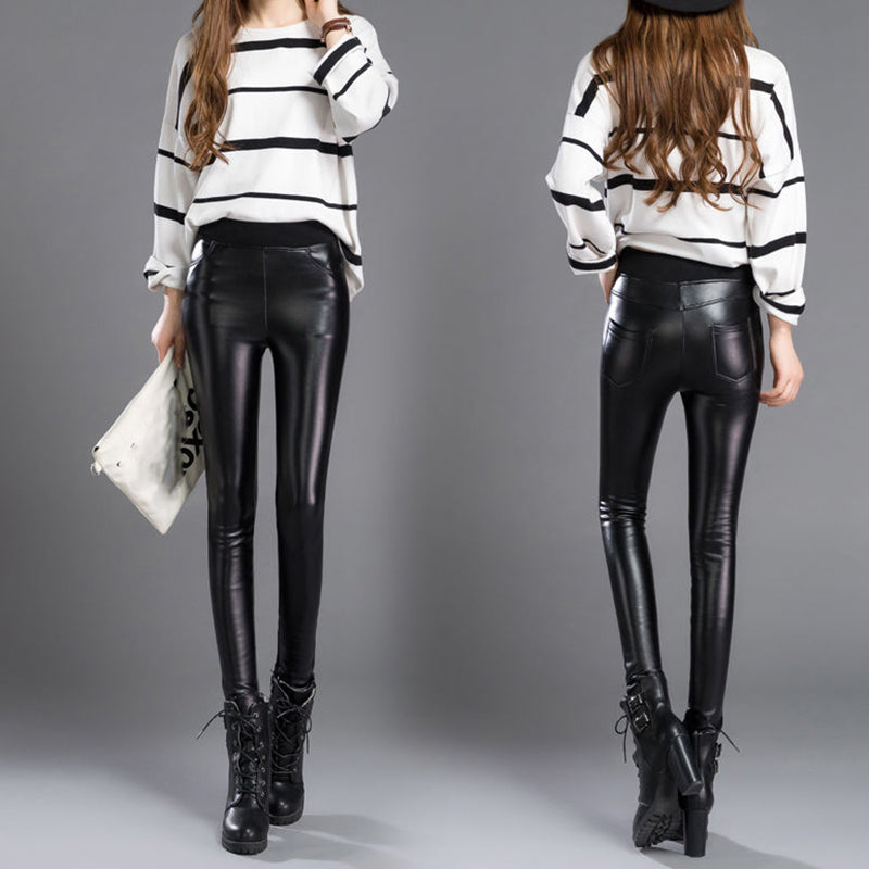 Winter Faux Leather Pants Women