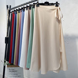  High waist chiffon Korean lace-up skirt female spring mid-length Skirt