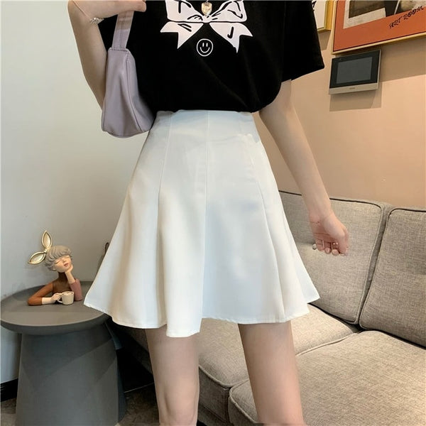 Pleated Pure Color High Waist Skirts