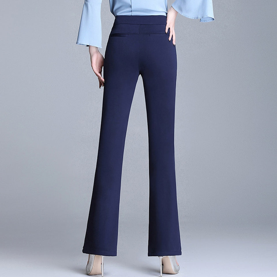 Women Elastic High Waist Flare Pants Straight Trousers