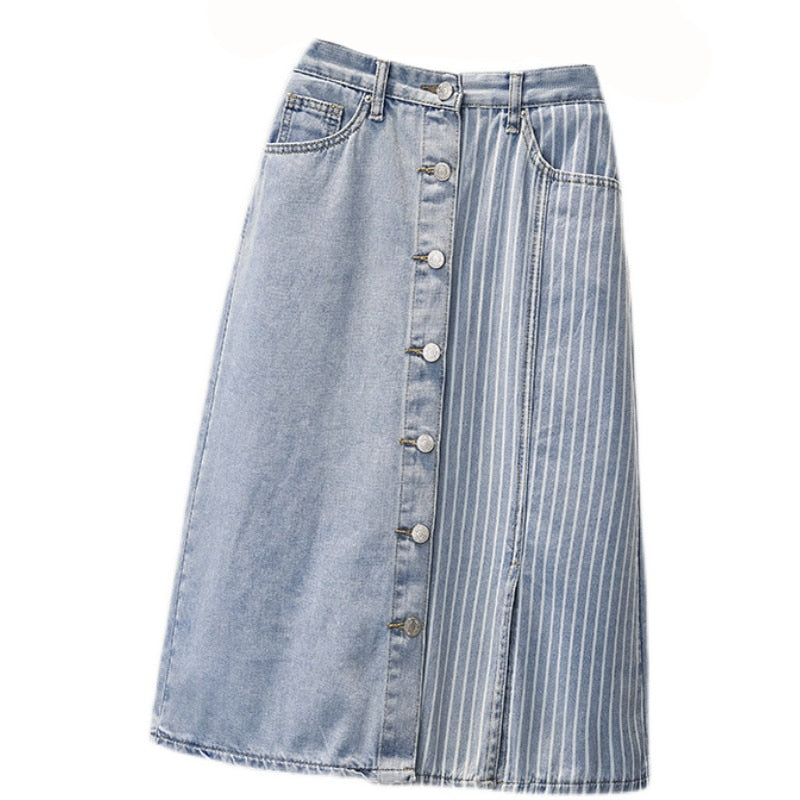 Loose Denim skirt women summer Medium Long Split High waist Jeans 