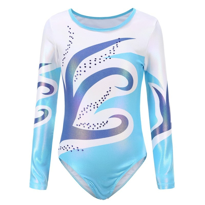 Children Girls Diamante Long Sleeve Ballet Practice Dance Wear Gymnastics Ballet