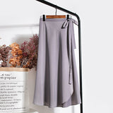  High waist chiffon Korean lace-up skirt female spring mid-length Skirt