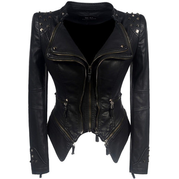 Leather Jacket Women Femme Motorcycle