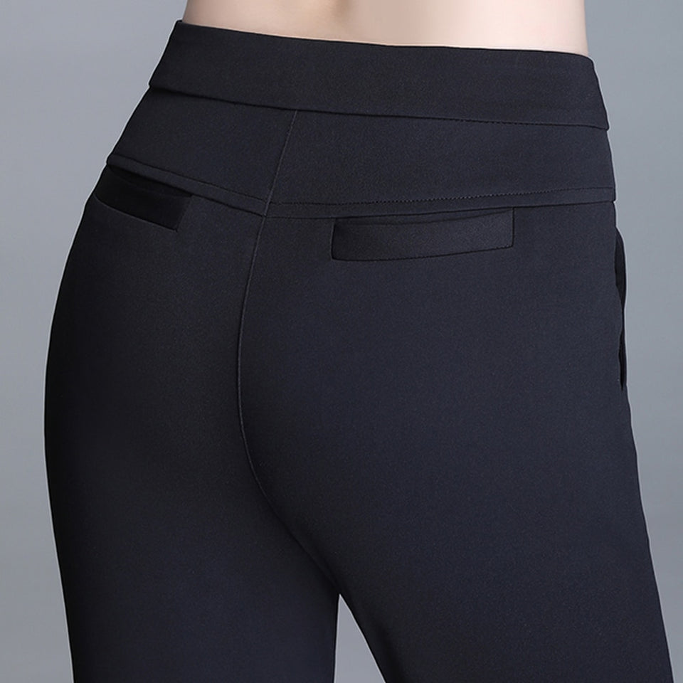 Women Elastic High Waist Flare Pants Straight Trousers