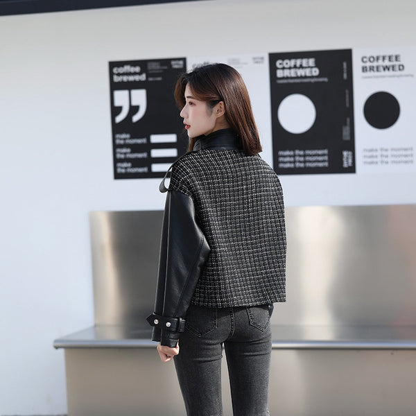 Korean Style Jacket Girls Spring Autumn  Faux Leather Black Coat
