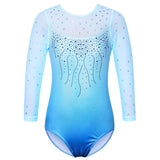 Long Sleeve Mesh Patchwork Leotards for Girls Toddler Kids Diamond Gymnastics Jumpsuit