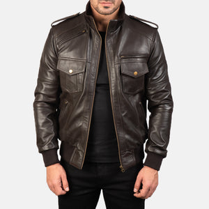 Men's Brown Leather Bomber Jacket