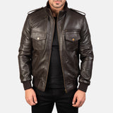 Men's Brown Leather Bomber Jacket