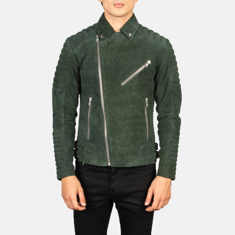 Men's Green Suede Biker Jacket
