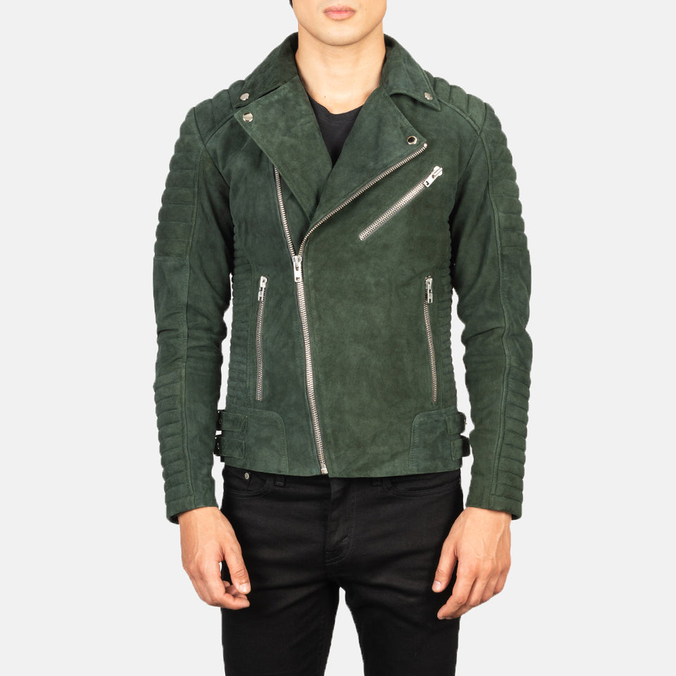 Men's Green Suede Biker Jacket