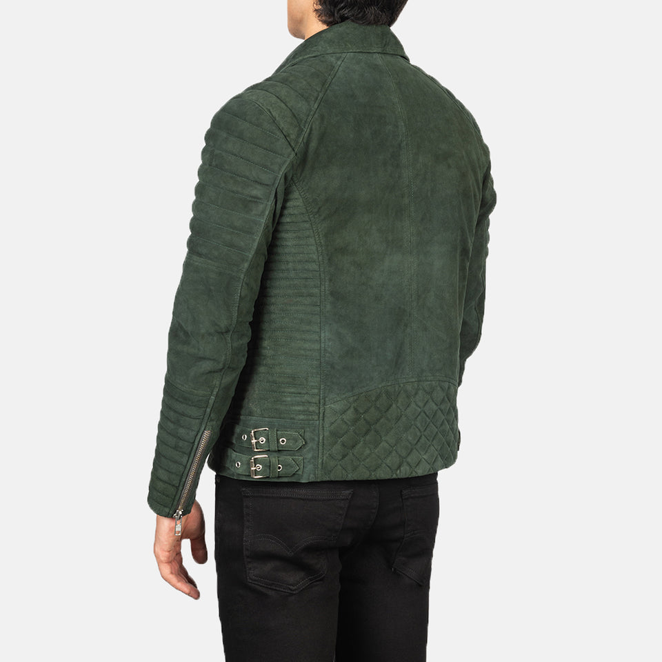 Men's Green Suede Biker Jacket