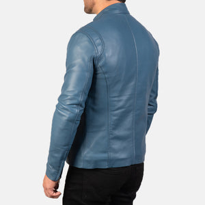  Real Blue Leather Fashion Jacket