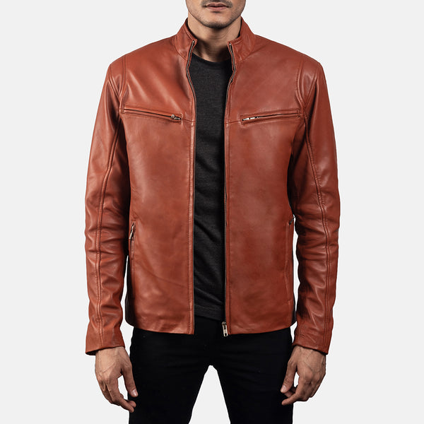  Real Tan Brown Leather Fashion Jacket