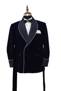Mens Navy Blue Smoking Jackets Designer Luxury Party Wear Quilted Coats