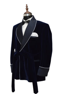 Mens Navy Blue Smoking Jackets Designer Luxury Party Wear Quilted Coats