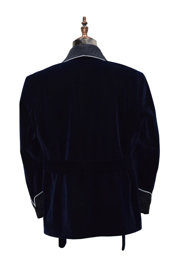 Mens Navy Blue Smoking Jackets Designer Luxury Party Wear Quilted Coats