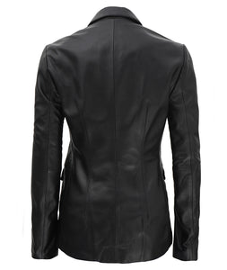 Women Black Casual Leather Blazer - Fashions Garb