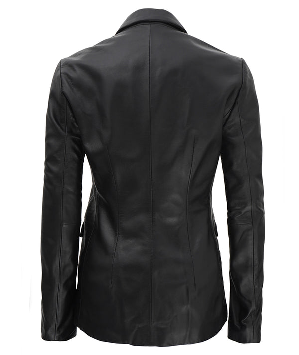 Women Black Casual Leather Blazer - Fashions Garb