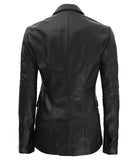 Women Black Casual Leather Blazer - Fashions Garb