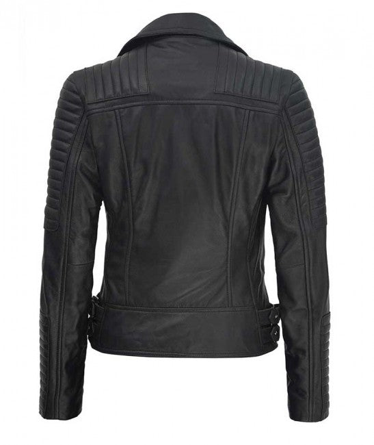 Black Ladies Leather Jacket - Fashions Garb