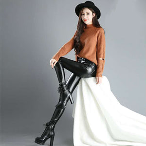 Winter Faux Leather Pants Women