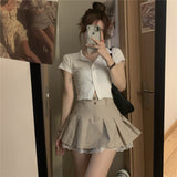  Mini skirt Spring and Summer Fashion High Waist Pleated Skirt 