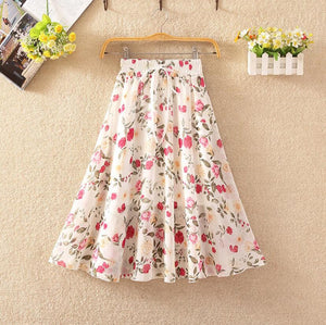 Floral skirt women high waist floral printed chiffon long skirt 