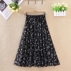 Floral skirt women high waist floral printed chiffon long skirt 