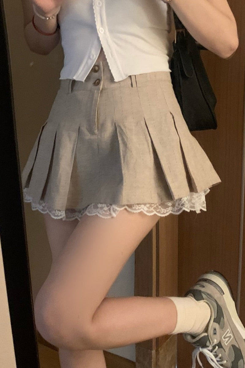  Mini skirt Spring and Summer Fashion High Waist Pleated Skirt 