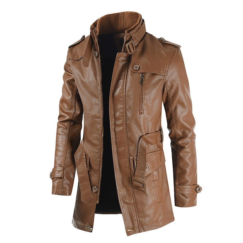 New men mid-length leather jacket