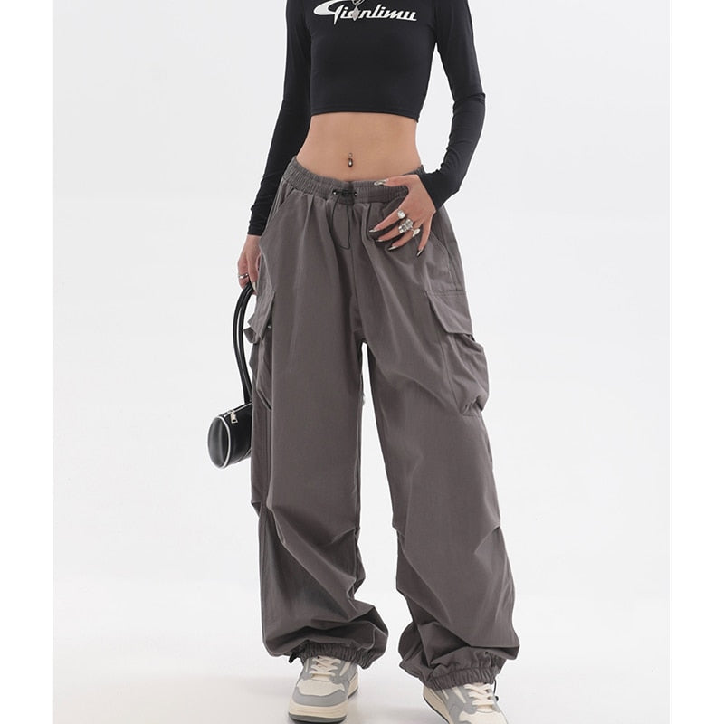 Dark Grey Vintage Women's Pants High Waist Pleated Design Pants