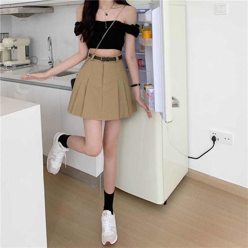 Pleated Skirts Women Solid Design Fashion  Mini High Waist Skirt