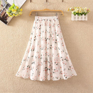 Floral skirt women high waist floral printed chiffon long skirt 