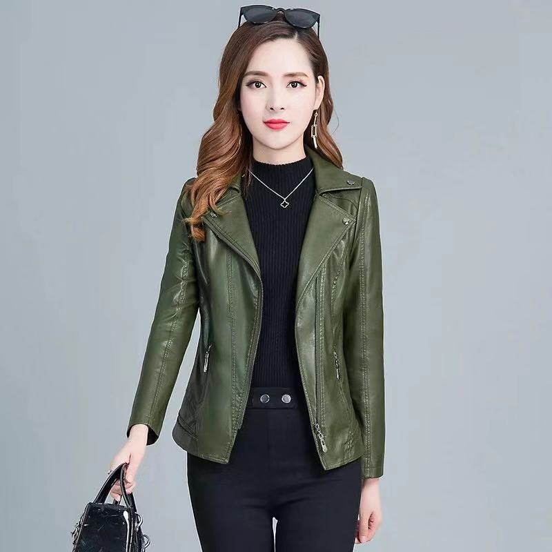  Women Jacket Spring  Coat Moto Biker Zipper Jacket Leather