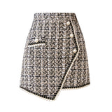 Double Breasted Tweed Wool Mini Skirt